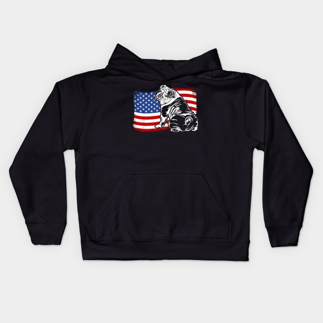 English Bulldog American Flag patriotic dog Kids Hoodie by wilsigns